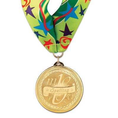 Spelling Brite Laser Medal w/Stock Millennium Neck Ribbon (2")