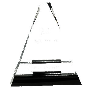 Clear Crystal Triangle w/ Black Crystal & Black Pedestal Base / 7.75"