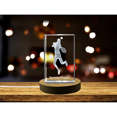 Tennis Player 3D Engraved Crystal Trophy Award - Unique Recognition Keepsake for Sports Enthusiasts