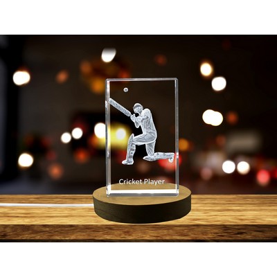 Cricket Player 3D Engraved Crystal Trophy Award Recognition Keepsake Gift Decor