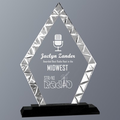 Clear Diamond Accent Glass on Black Crystal Base, Medium (6-1/2"x 9"H)