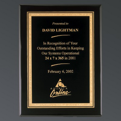 Ebony Piano Finish Rectangle, Black Brass, Filled Gold Florentine, Medium (8"x10")