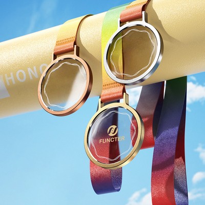 Metal-Edged Round Man Made Crystal Aluminum Alloy Award Medal Clear Background