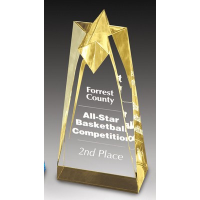 Sculpted Acrylic Star Gold Reflective Column Award - 3 1/2"x6"x 2" thick