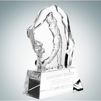 6 1/2" Male Golfer Action Optical Crystal Molten Glass Award