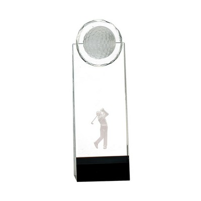 9 1/2" Clear/Black Crystal Stand-Up Trophy w/3D Golfer