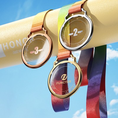 Metal-Edged Round Man Made Crystal Competition Medal Clear Backgorund