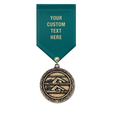 Double Swimmers Cast MX Medal w/Satin Drape Ribbon (1½")