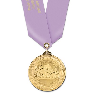 Swimming Brite Laser Medal w/Satin Neck Ribbon (2")