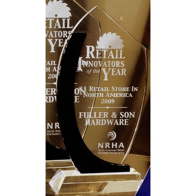 8" Black/Clear Curved Crystal Award