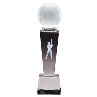 Male Baseball Crystal Trophy with Laser Engraved Figure (8 3/4" x 2 1/2")
