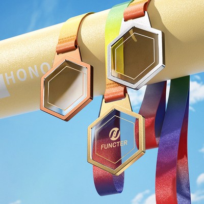 Hexagonal Man Made Crystal Aluminum Alloy Award Medal Clear Man Made Crystal Aluminum