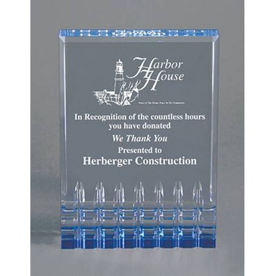 Acrylic Mirage Blue Reflective Award w/ Faceted Bottom 3 1/2" x 5"