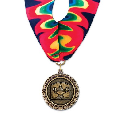 Lamp of Learning Cast MX Medal w/Stock Millennium Neck Ribbon (½")