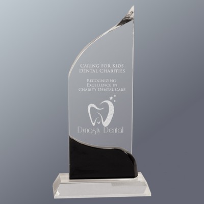 Crystal Wave with Black Accent on Slanted Crystal Base, Large (5"x 10"H)