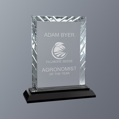 Clear Rectangle Accent Glass on Black Crystal Base, Small (6"x 7"H)