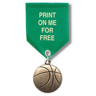 Basketball Cast CX Medal w/Satin Drape Ribbon (1 1/8")
