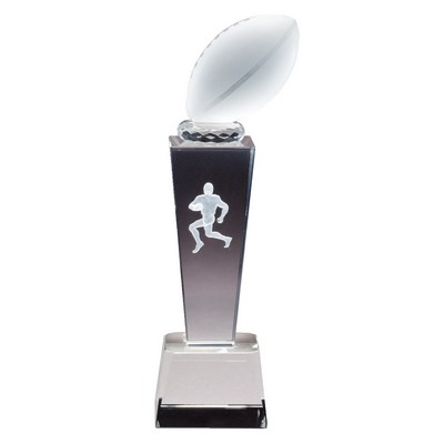 Crystal Football Trophy with Laser Engraved Figure Inside Crystal (8 3/4" x 2 1/2")