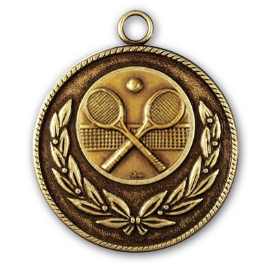 Stock Classic Wreath With Rope Edge 2" Medal- Tennis