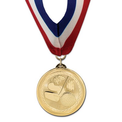 Golf Brite Laser Medal w/Stock Millennium Neck Ribbon (2")