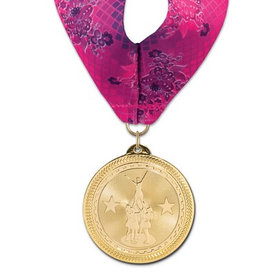 Cheer Competition Brite Laser Medal w/Stock Millennium Neck Ribbon (2")