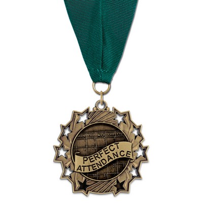 Perfect Attendance TS Medal w/Grosgrain Neck Ribbon (2¼")