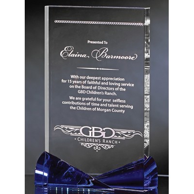 8½" Clear Crystal Award w/Blue Bow Tie Accents