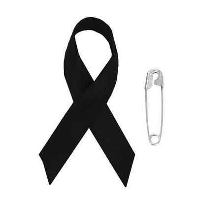 Black Mourning Awareness Ribbon w/Safety Pin