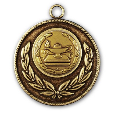 Stock Classic Wreath With Rope Edge 2" Medal- Lamp of Knowledge