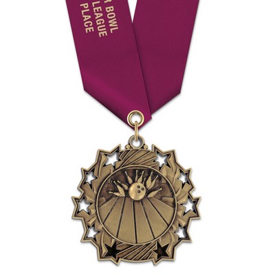 Bowling TS Medal w/Satin Neck Ribbon (2¼")