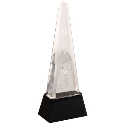 10 1/4" Clear Crystal 3D Golf Spire On Black Pedestal Base