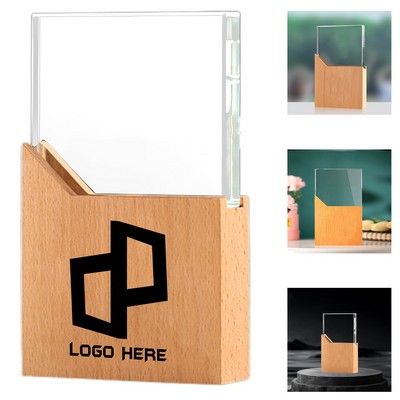 Rectangle Crystal And Wood Tropy