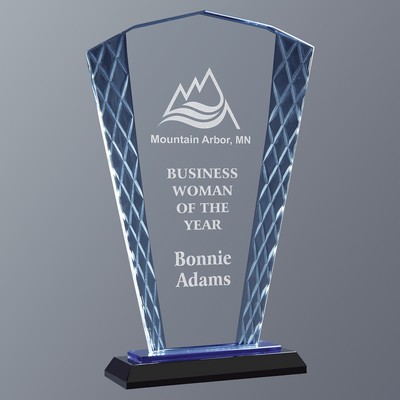 Blue Fan Accent Glass on Black Crystal Base, Medium (6-1/4"x 9-1/2"H)