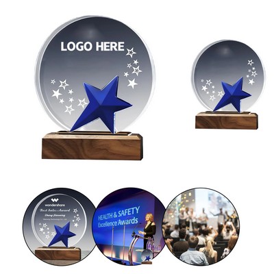 Round Star Crystal TrophyStarry Round Crystal Recognition