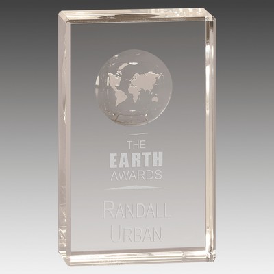 Crystal Rectangle with Globe Etching