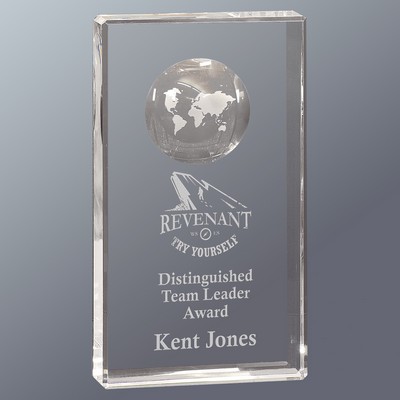 Clear Crystal Rectangle with Globe Etching, Extra Large (4-1/2"x 8"H)