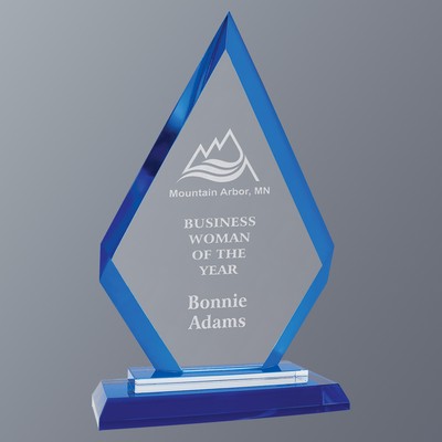 Regal Diamond Glass Award with Blue Edges and Base, Large (5-1/2"x 9-1/2"H)