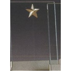 Clear Glass Plaque Award w/Gold Star Accent, Gold Plastic Mounts & Base (5"x7.5")