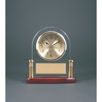 6 1/2" Arch Glass Desk Clock with Metal Posts & Rosewood Piano Finish