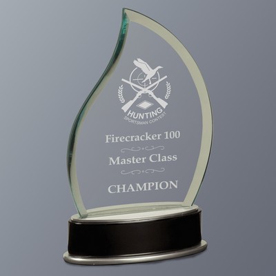 Jade Flame Metro Glass Award on Zinc/Black Piano Finish Base, Small (4-1/2"x7-3/4")