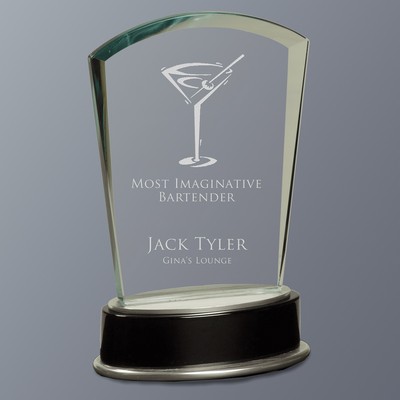 Jade Fan Metro Glass Award on Zinc/Black Piano Finish Base, Small (4-1/4"x6-3/4")