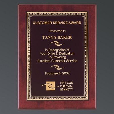 Rosewood Piano Finish Rectangle, Black Brass, Ornate Gold Florentine, Medium (8"x10")