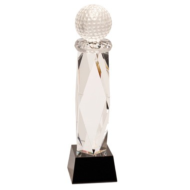 11" Crystal Golf Ball on Facet Column w/ Black Base (Screen printed)