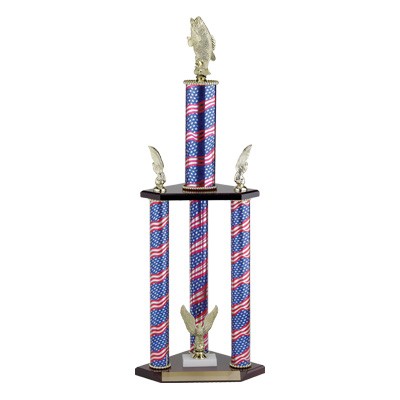 27 ½" Four-Column Stars & Stripes Trophy w/Eagle Trim & Takes Figure