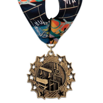 Gymnastics TS Medal w/Stock Millennium Neck Ribbon (2¼")