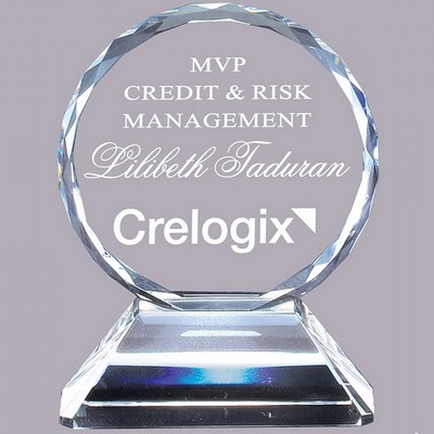 Crystal Faceted Circle Award Series on Clear Crystal Base, Small (3-1/2"x 5"H)