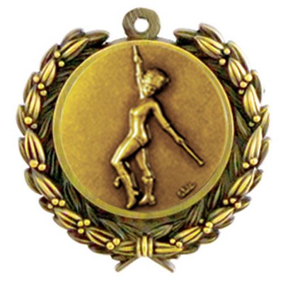 Stock Baton Medal w/ Wreath Edge (1 1/4" )