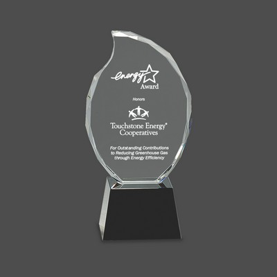 Clear Crystal Flame Award on Black Pedestal Base (9¼")