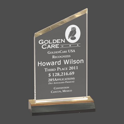 Gold Reflection Beveled Peak Acrylic Award w/5" Gold Mirror Base