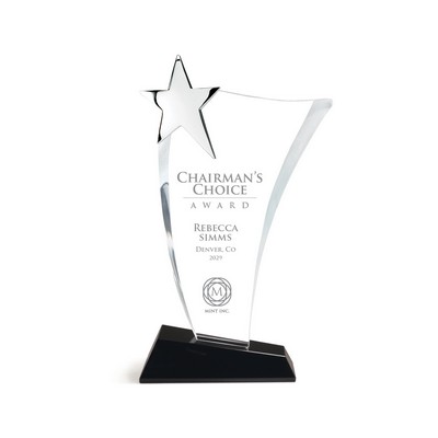 Crystal Wave Award with Silver Star on Black Crystal Base (4 1/2"x9")